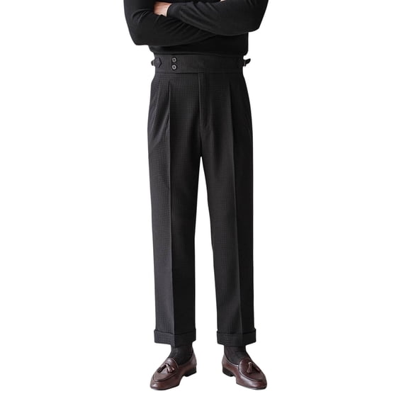 USNSM Men's Formal Business Dress Pants Urban Stylish High Rise Buckle Suit Pants Pleat Front Straight Leg Trousers with Pockets Black XL