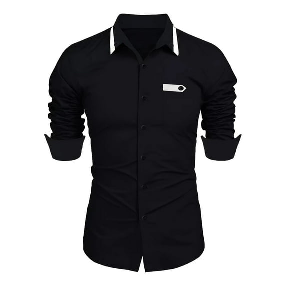 USNSM Men's Formal Business Dress Shirt Urban Stylish Slim Fit Long Sleeve Shirt Turndown Collar Button up Tops Black M