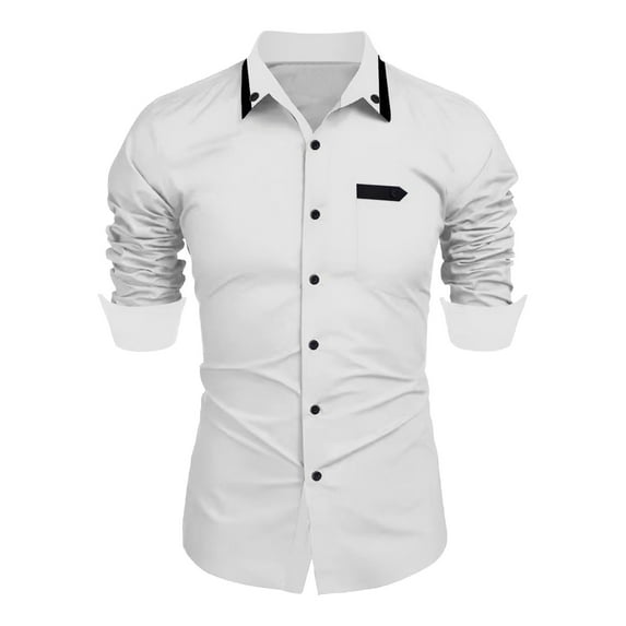 USNSM Men's Formal Business Dress Shirt Urban Stylish Slim Fit Long Sleeve Shirt Turndown Collar Button up Tops White XL