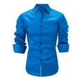 thumbnail image 1 of USNSM Men's Formal Dress Shirt Casual Business Slim Fit Solid Tops Turndown Collar Button up Long Sleeve Shirt with Chest Pocket Blue L, 1 of 6