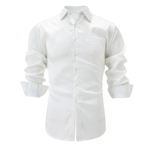USNSM Men's Formal Dress Shirt Casual Business Slim Fit Solid Tops Turndown Collar Button up Long Sleeve Shirt with Chest Pocket White XL