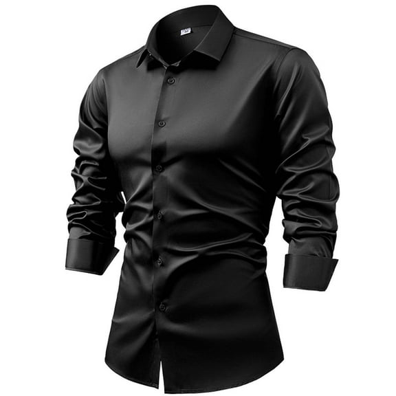 USNSM Men's Formal Dress Shirt Urban Stylish Business Slim Fit Shirt Casual Lapel Button up Long Sleeve Tops Black L