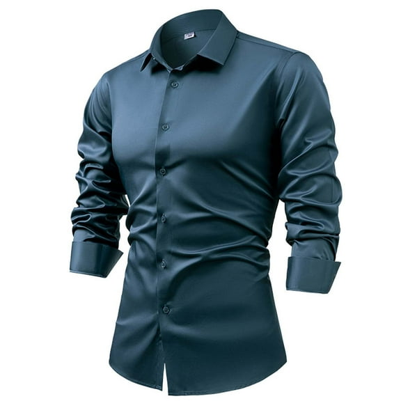 USNSM Men's Formal Dress Shirt Urban Stylish Business Slim Fit Shirt Casual Lapel Button up Long Sleeve Tops Blue L