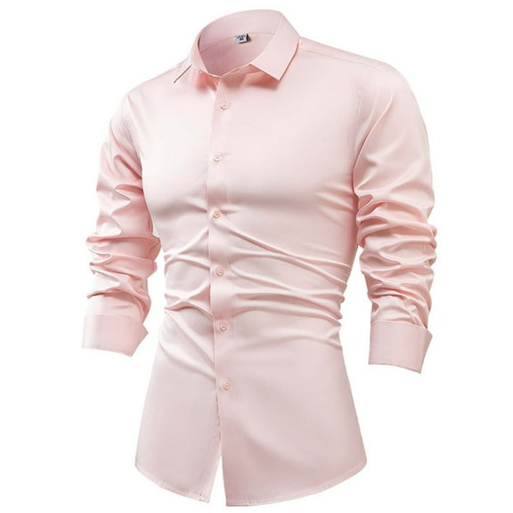 USNSM Men's Formal Dress Shirt Urban Stylish Business Slim Fit Shirt Casual Lapel Button up Long Sleeve Tops Pink M