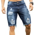 thumbnail image 1 of USNSM Men's Frayed Hem Ripped Denim Shorts Mid Waist Washed Distressed Jean Shorts Slim Fit Knee Length Denim Short Pants Blue L, 1 of 6
