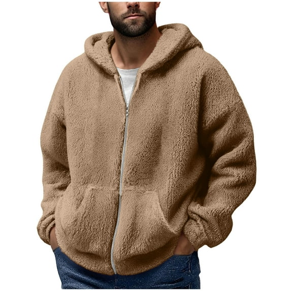 USNSM Men's Fuzzy Sherpa Hoodie Sweatshirt Long Sleeve Full Zip Soft Fleece Jackets Warm Winter Hooded Outwear Brown XXL