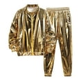 thumbnail image 1 of USNSM Men's Glossy Performance Clothing Set Loose Comfortable Tops Long Pants Long Sleeve Standing Collar Tops Shirt Sets Gold XXL, 1 of 6