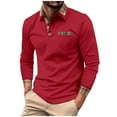 thumbnail image 1 of USNSM Men's Golf Shirt Casual Athletic Patchwork Slim Fit Breathable T-Shirt Turndown Collar Button Long Sleeve Pullover Shirt with Chest Pocket Wine 3XL, 1 of 9