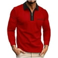 thumbnail image 1 of USNSM Men's Golf Shirt Casual Athletic Slim Fit Color Block Tennis Shirt Turndown Collar Zipper Long Sleeve Pullover T-Shirt with Chest Pocket Red M, 1 of 8