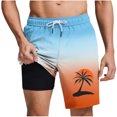 thumbnail image 1 of USNSM Men's Gradient Coconut Print Pocket Elastic Waist Drawstring Beach Pants Lined Shorts Hawaiian Beach Shorts with Pockets Blue XXL, 1 of 5