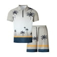 thumbnail image 1 of USNSM Men's Gradient Color Printed Short Sleeve Shorts Two Piece Athletic Casual Suit Loose Comfort Breathable Lapel Suit Beige L, 1 of 4