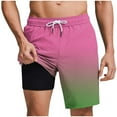 thumbnail image 1 of USNSM Men's Gradient Printed Casual Shorts Summer Swim Shorts Drawstring Elastic Waist Beach Short Pants with Pockets Pink L, 1 of 6