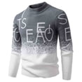 thumbnail image 1 of USNSM Men's Gradient Thickened Stretch Letter Print Fashionable Warm Faux Fleece Knit Sweater Base Layer Half-High Neck Pullover Gray L, 1 of 6