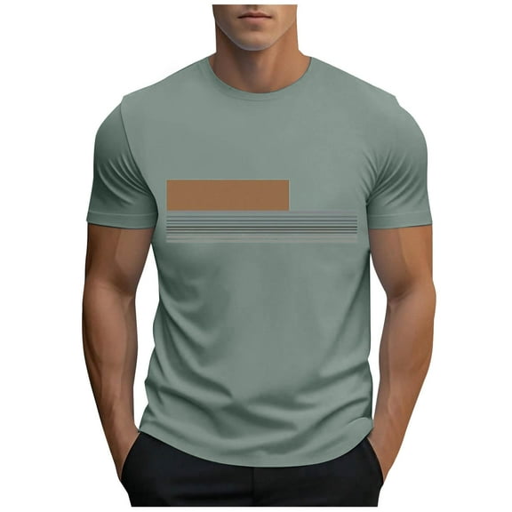 USNSM Men's Graphic Tee Crew Neck Short Sleeve Striped T Shirt Loose Breathable Comfortable Summer Casual Tops Green M