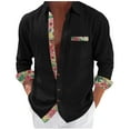 thumbnail image 1 of USNSM Men's Hawaiian Shirt Linen Long Sleeve Regular Fit Collar Button Down Shirt Casual Print Shirts with Pocket Black XXXL, 1 of 6