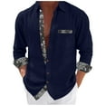 thumbnail image 1 of USNSM Men's Hawaiian Shirt Linen Long Sleeve Regular Fit Collar Button Down Shirt Casual Print Shirts with Pocket Blue M, 1 of 6