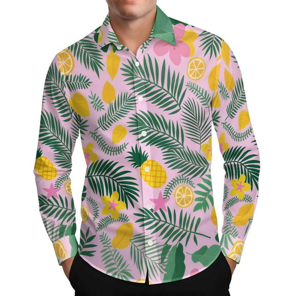 USNSM Men's Hawaiian Shirt Long Sleeve Tropical Vacation Button Down Beach Floral Print Party Blouse Shirts Multicolor S
