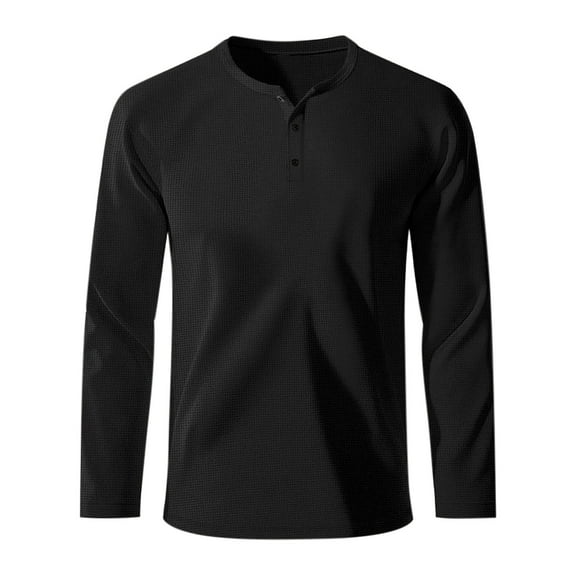 USNSM Men's Henley Cotton Casual Long Sleeve Lightweight Button T-Shirts Solid Color Fashion Soft Comfy Breathable Round Neck Shirts Black S