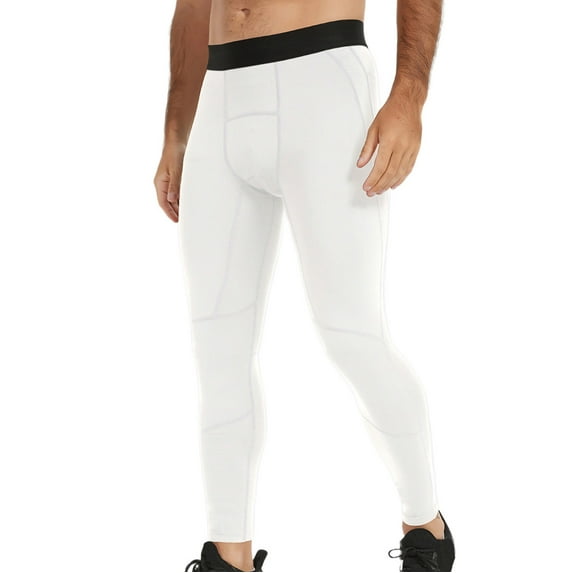 USNSM Men's High Elasticity Quick Drying Sports Tight Pants Yoga Pants Running Sports Leggings Pants Solid Fitness Base Layer Bottoms White XXXL