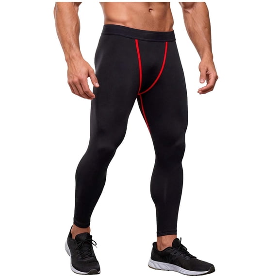 USNSM Men's High Stretch Yoga Compression Pants, Quick Dry Tight Fit Base Layer, Workout Running Training Trousers Red XXXL