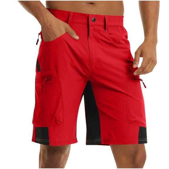 USNSM Men's Hiking Cargo Shorts Outdoor Summer Lightweight Quick Dry Elastic Waist Zipper Casual Shorts with Multi Pocket Red M