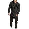 thumbnail image 1 of USNSM Men's Hooded Jumpsuit Jogger Sweatsuit Overall Romper Zip Drawstring Pocket Hoodie Solid Long Sleeve Trouser Jumpsuit Dark Gray L, 1 of 5
