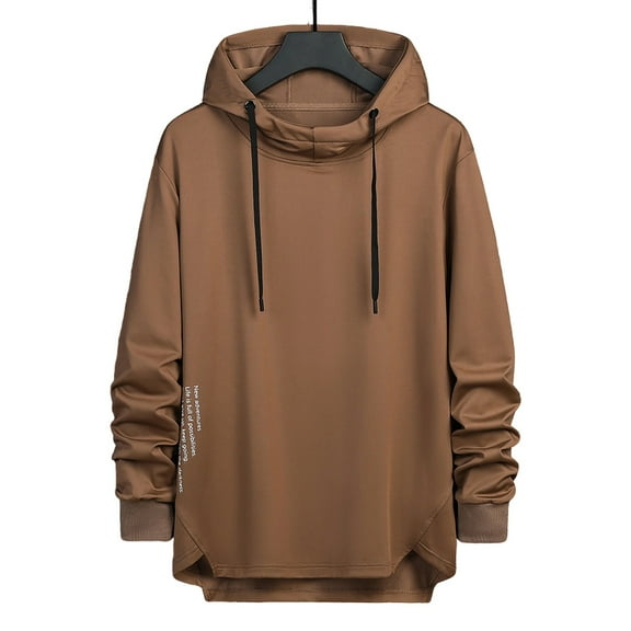 USNSM Men's Hooded Sweatshirt Drawstring Printed Asymmetrical Hem Drawstring Hoodie Loose Soft Comfortable Sports Tops Brown XXL
