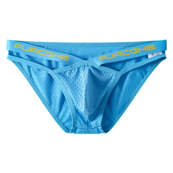 USNSM Men's Ice Silk Bulge Pouch Breathable Comfortable Mesh Stretch Low Waist Solid Color Underwear Triangle Briefs Underpanties Blue XL