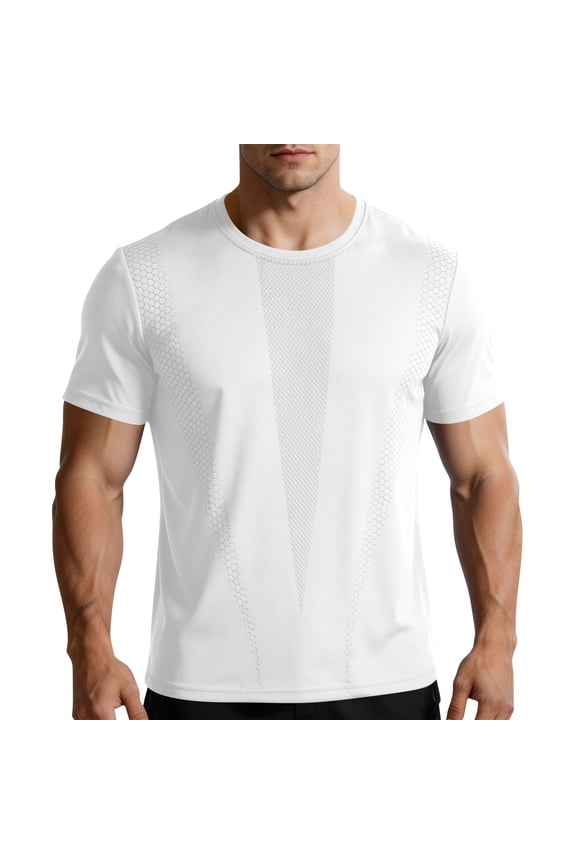 Men's Ice Silk Quick Dry Mesh Breathable Sports T-Shirt Short Sleeve Loose Casual Crew Neck Shirts Classic Pullover Tees White M