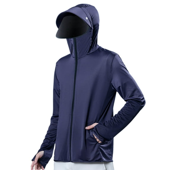 USNSM Men's Ice Silk Sun-Protective Clothing New Summer Style With UPF50+ Lightweight Breathable Loose-Fitting Outerwear Blue XL