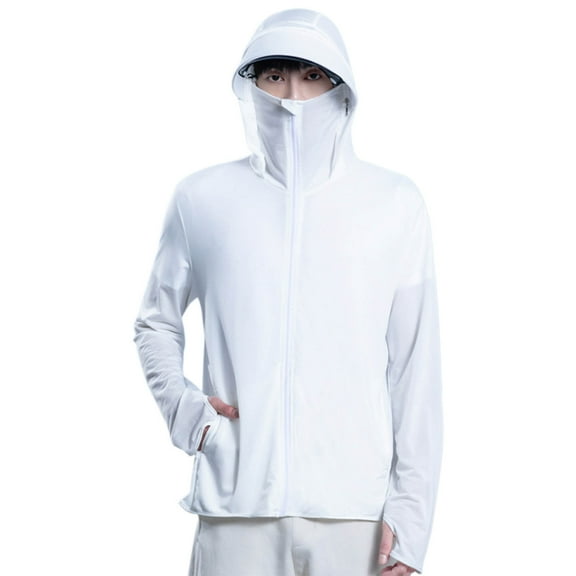 USNSM Men's Ice Silk Sun-Protective Clothing New Summer Style With UPF50 Lightweight Breathable Loose-Fitting Outerwear White XL