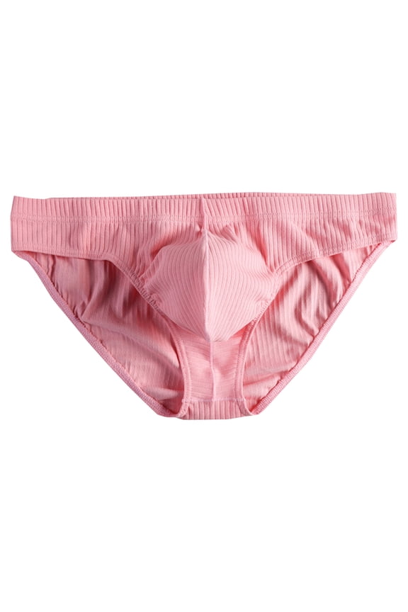 Men's Ice Silk Triangle Panties Solid Color Low Waist Bulge Pouch Hip Half Soft Breathable Bikini Briefs Pink XXL