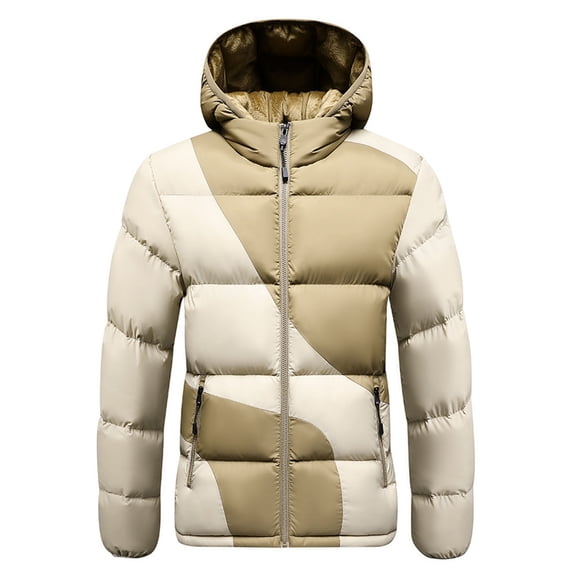 USNSM Men's Insulated Lightweight Puffer Jacket Color Blocked Winter Warm Coat Quilted Water Resistant Packable Hiking Camping Beige XL