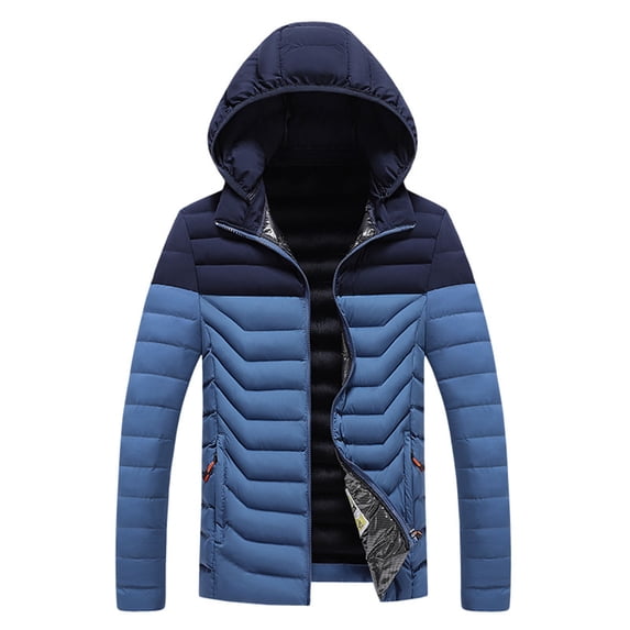 USNSM Men's Insulated Lightweight Puffer Jacket Color Blocked Winter Warm Coat Quilted Water Resistant Packable Hiking Camping Blue L