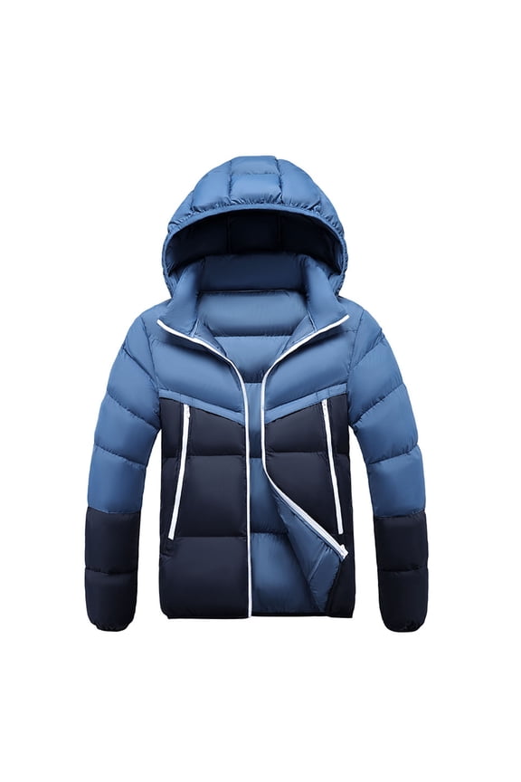 Men's Insulated Lightweight Puffer Jacket Color Blocked Winter Warm Coat Quilted Water Resistant Packable Hiking Camping Blue XXXXL