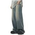 thumbnail image 1 of USNSM Men's Irregular Sutures Y2k Hip Hop Baggy Jeans Wide Leg Denim Pants Casual Loose Fit Trousers Big and Tall Streetwear Blue S, 1 of 5