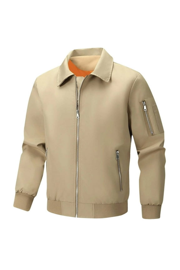 Men's Jacket Workwear Jacket Lightweight Casual Long Sleeved Spring Fall Windbreaker Zip Up Coat with Pocket Yellow M