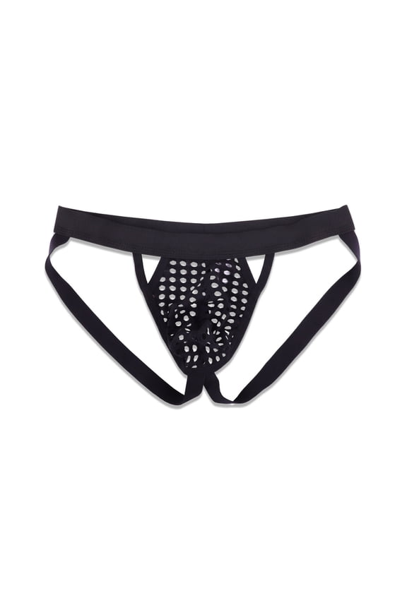 Men's Jockstrap Mesh Underwear Fashion Thongs Fishnet Wide Belt Athletic Supporter Sport Jockstrap Underwear Black S