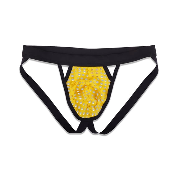 USNSM Men's Jockstrap Mesh Underwear Fashion Thongs Fishnet Wide Belt Athletic Supporter Sport Jockstrap Underwear Yellow S