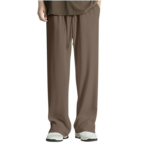 USNSM Men's Jogger Casual Fitness Pants Drawstring Elastic Waist Straight Leg Full Length Slacks Trousers with Pockets Coffee L