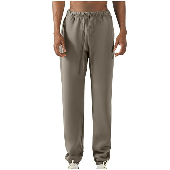 USNSM Men's Jogger Casual Fitness Solid Color Loose Sweatpants Drawstring Elastic Waist Tapered Pants with Pockets taupe M