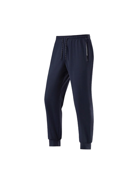 Men's Joggers Lightweight Quick Dry Pants Athletic Hiking Workout Elastic Waist Sweatpants Trousers with Zipper Pockets Blue S