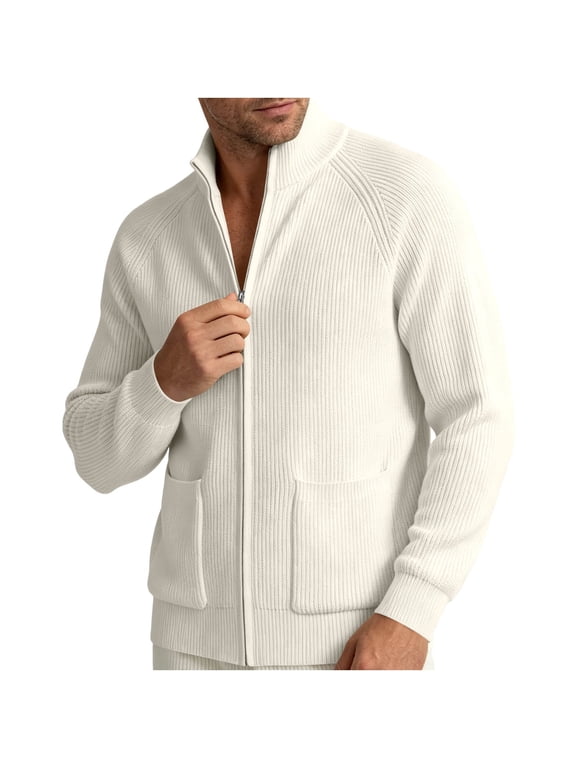 Men's Knitted Full Zip Bomber Jacket Lightweight Midweight Multiple Pockets Cardigan Top for Fall Winter Daily Outdoor Gray XL