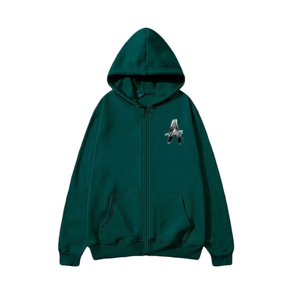USNSM Men's Letter Printed Long Sleeve Zipper Cardigan Jacket Loose Lightweight Comfortable Hooded Pockets Casual Jacket Green S