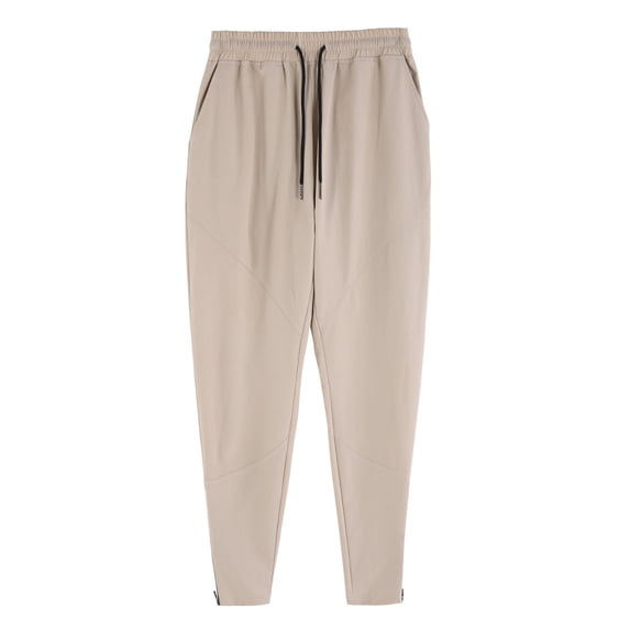 USNSM Men's Lightweight Joggers, Slim Fit Elastic Waist with Pockets, Breathable Side Zipper Bottom Solid Color Casual Trousers Beige XXL