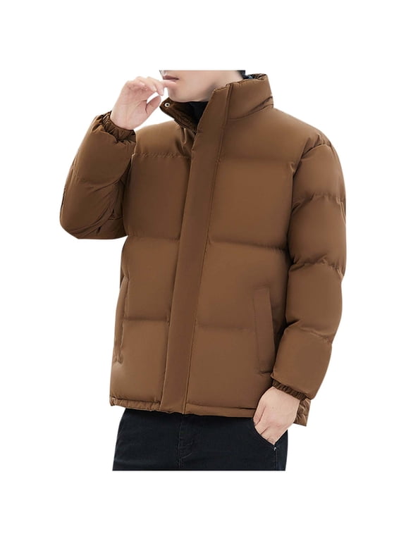 Men's Lightweight Puffer Jacket Windproof Warm Winter Down Jackets Thickened Quilted Padded Coat Outerwear Brown S