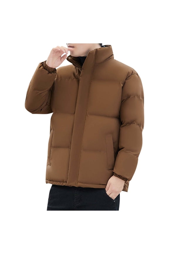 Men's Lightweight Puffer Jacket Windproof Warm Winter Down Jackets Thickened Quilted Padded Coat Outerwear Brown S