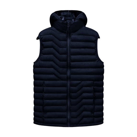 USNSM Men's Lightweight Puffer Vest with Detachable Hood Sleeveless Quilted Padded Thermal Winter Jacket Outerwear Blue S