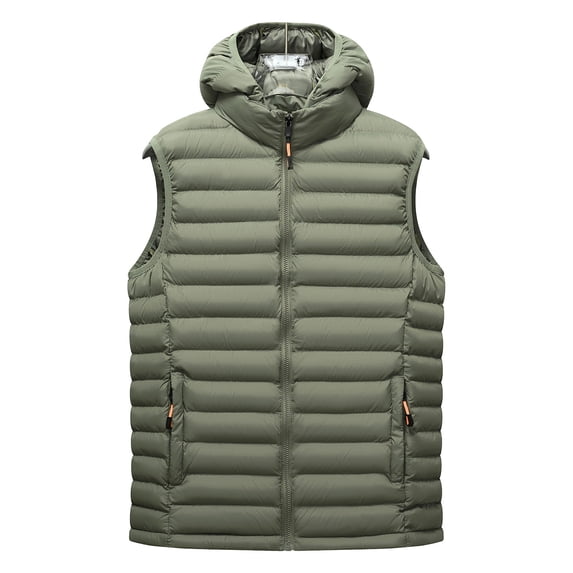 USNSM Men's Lightweight Puffer Vest with Detachable Hood Sleeveless Quilted Padded Thermal Winter Jacket Outerwear Green L