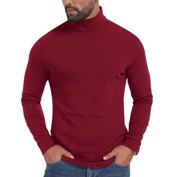 USNSM Men's Lightweight Turtleneck Shirts Solid Color Elastic Soft Comfortable Long Sleeve Thermal Pullover Base Layer Top Red M